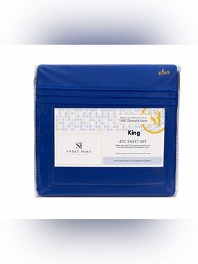 Sweet Home King 4-Piece Sheet Set in Royal Blue NIP